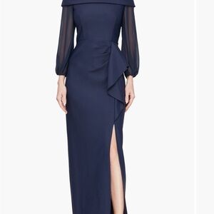 Alex Evenings Contour Collection NWT size 6 Navy Blue Off-Shoulder Evening Gown
